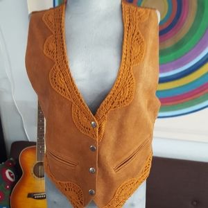 Vintage Mona Mode brown leather vest